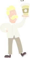 flat color illustration of a cartoon man with coffee cups png