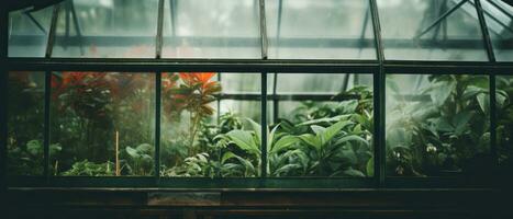 AI generated Serene greenhouse filled with lush greenery and vibrant flora. AI generative. photo