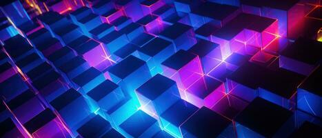 AI generated Bright neon elements and 3D cubes create a modern, tech-savvy atmosphere. photo