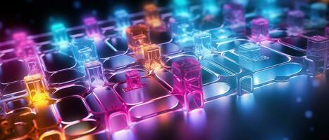 AI generated Morphism fluorescent elements and futuristic concept create a cybernetic atmosphere. photo