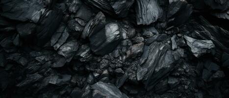 AI generated Close-up of a dark, heavy heap of varied coal. AI generative. photo