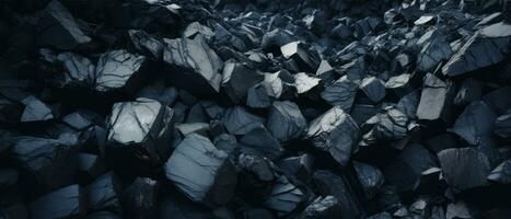 AI generated Close-up of a dark, heavy heap of varied coal. AI generative. photo