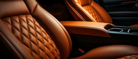 AI generated Luxury car interior with tan leather seats, classic elegance. AI generative. photo