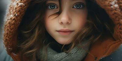 AI generated Girl in winter coat and orange scarf. AI generative. photo