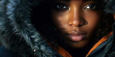 AI generated Ethereal beauty in winter, Woman with striking eyes. AI generative. photo