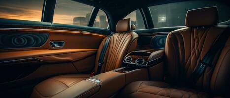 AI generated Luxury car interior with tan leather seats, classic elegance. AI generative. photo