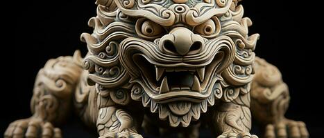 AI generated Ancient stone lion statue, a symbol of power and protection in Asian architecture. photo