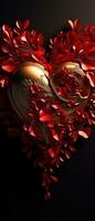 AI generated Artistic heart with roses and shimmering golden elements. AI generative. photo