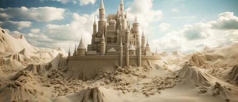 AI generated Intricate sand castle in the desert, standing on a hill. AI generative. photo