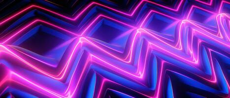 AI generated Vibrant neon zigzag pattern on a futuristic, glowing blue background. photo