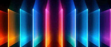 AI generated A high-tech stage illuminated by neon lights and geometric patterns. photo