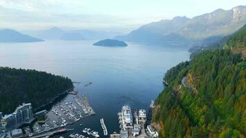 Aerial View on Sea to Sky Highway, Horseshoe Bay, Howe Sounds and fjords video