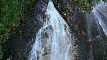 Aerial view of Shannon Falls. Water rushing down the canyon. Canada video