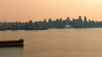 Aerial view of Port of Vancouver, downtown is on the background video