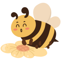 Bee with flower. chubby bee character cartoon. png