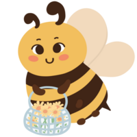 Bee with flower. chubby bee character cartoon. png