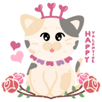 Cute cat with rose flower for valentine's day png