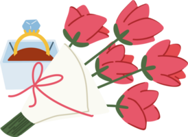 Gift of rings and rose flower for valentine day png