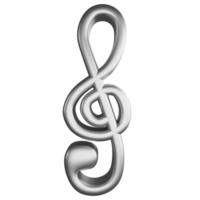 Treble clef or G clef note metallic silver clipart flat design icon isolated on transparent background, 3D render entertainment and music concept png