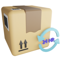 Parcel transport 24 hrs clipart flat design icon isolated on transparent background, 3D render logistic and delivery concept png