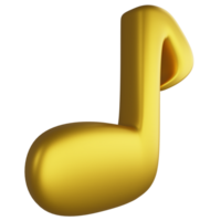 Quaver or eighth note side view metallic gold clipart flat design icon isolated on transparent background, 3D render entertainment and music concept png