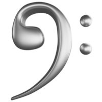 Bass clef or F clef note metallic silver clipart flat design icon isolated on transparent background, 3D render entertainment and music concept png