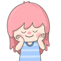 Cute pastel shy girl pink hair closing eyes png