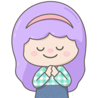 Cute pastel praying girl closing eyes png