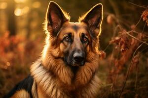 AI generated German Shepherd's Majestic Portrait in Nature. photo