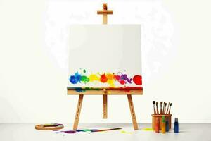 AI generated Vibrant Kids' Art Supplies and Easel on White Background photo