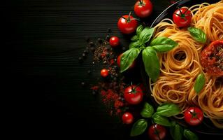 AI generated Homemade Italian Noodles with Fresh Basil photo