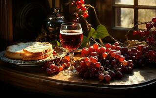 AI generated Grapes with juice close up background photo