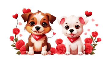 ai généré deux chiens avec cœurs sur leur dos et des roses png