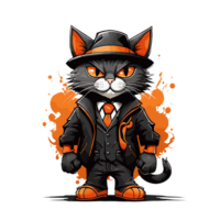 AI generated Cute mafia Cat character cartoon illustration, clear background free PNG