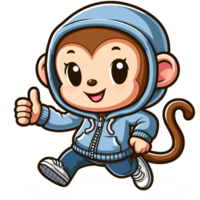 AI generated cartoon illustration of cute monkey child, wearing beanie sweater, sticker design, clean background. png