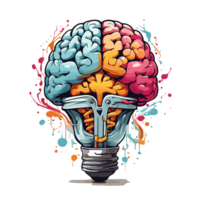 AI generated Graffiti Lamp bulb with human brain inside. Idea generation, brainstorm concept png