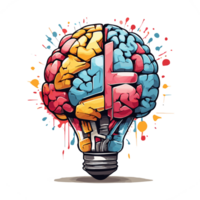 AI generated Graffiti Lamp bulb with human brain inside. Idea generation, brainstorm concept png