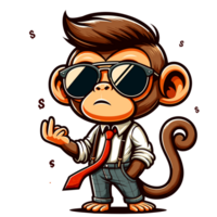 ai generiert Illustration von süß Affe Karikatur, tragen Krawatte und Gläser, cool Stil, Aufkleber Design, sauber Hintergrund png