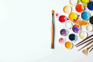 AI generated Vibrant Art Supplies Showcase on White Background photo