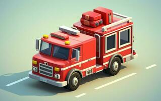 AI generated Isometric Fire Engine, 3D Icon photo