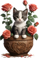 AI generated Cute kitten in a flower pot. AI-Generated. png