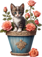 AI generated Cute kitten in a flower pot. AI-Generated. png