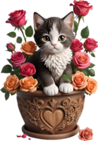 AI generated Cute kitten in a flower pot. AI-Generated. png