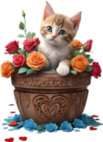 AI generated Cute kitten in a flower pot. AI-Generated. png