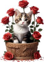 AI generated Cute kitten in a flower pot. AI-Generated. png