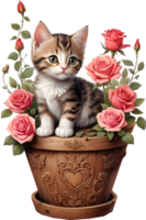 AI generated Cute kitten in a flower pot. AI-Generated. png