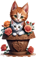 AI generated Cute kitten in a flower pot. AI-Generated. png