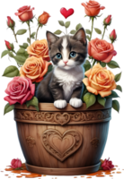 AI generated Cute kitten in a flower pot. AI-Generated. png