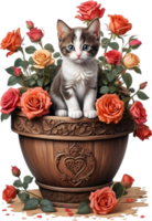 ai generiert süß Kätzchen im ein Blume Topf. KI-generiert. png