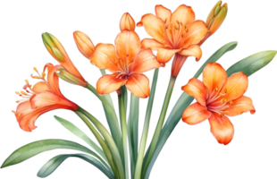 AI generated Watercolor painting of Clivia miniata flower. Ai-Generated png